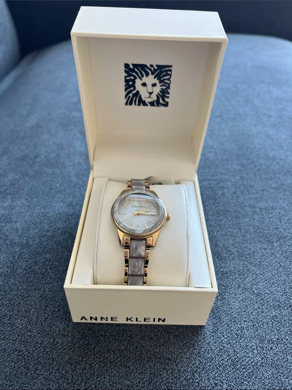 Anne Klein Gold and Gray Mother-of-Pearl Bracelet Watch